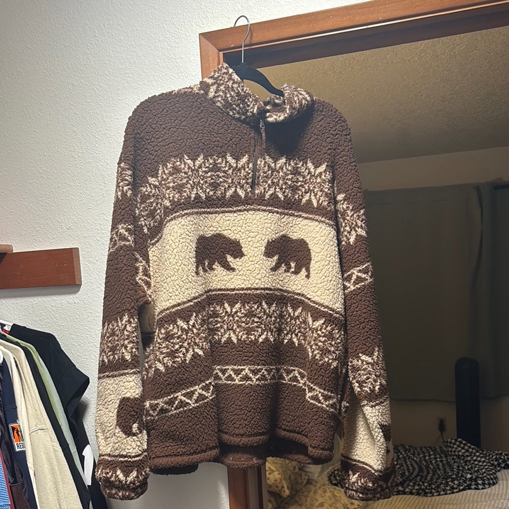 Brown and Cream Bear Pattern Sweater